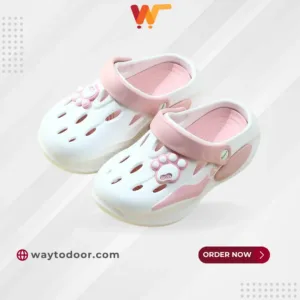 Unisex High Quality Premium Kids Crocs – Stylish & Comfortable Clogs for Kids | White&Pink | Imported
